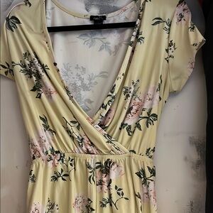 Rue21 Yellow Pink Flutter Sleeve Midi Romper